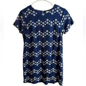 June & Ivy Navy Blue Eyelet Lace Floral Shift Dress - Size Medium